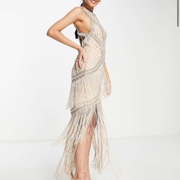 ASOS DESIGN embellished high neck maxi dress with fringe hem - Picture 11 of 11